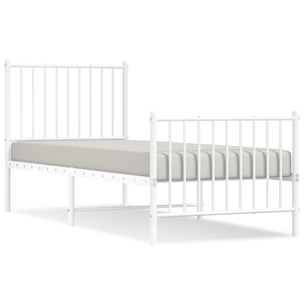 Sengeramme i metall med hode- og fotgavl hvit 75x190 cm
