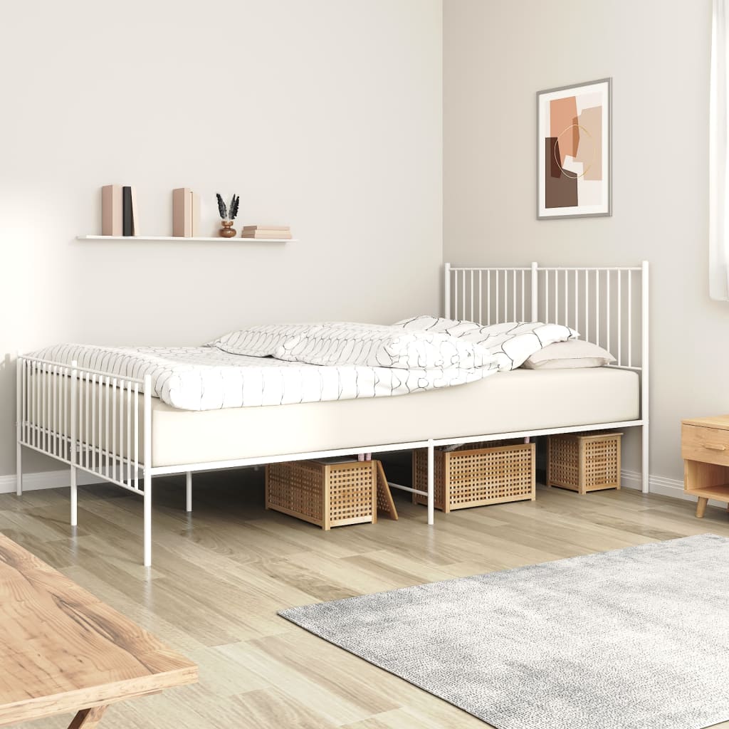 Sengeramme i metall med hode- og fotgavl hvit 160x200 cm