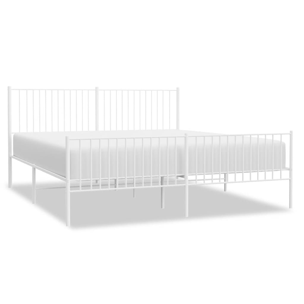 Sengeramme i metall med hode- og fotgavl hvit 193x203 cm