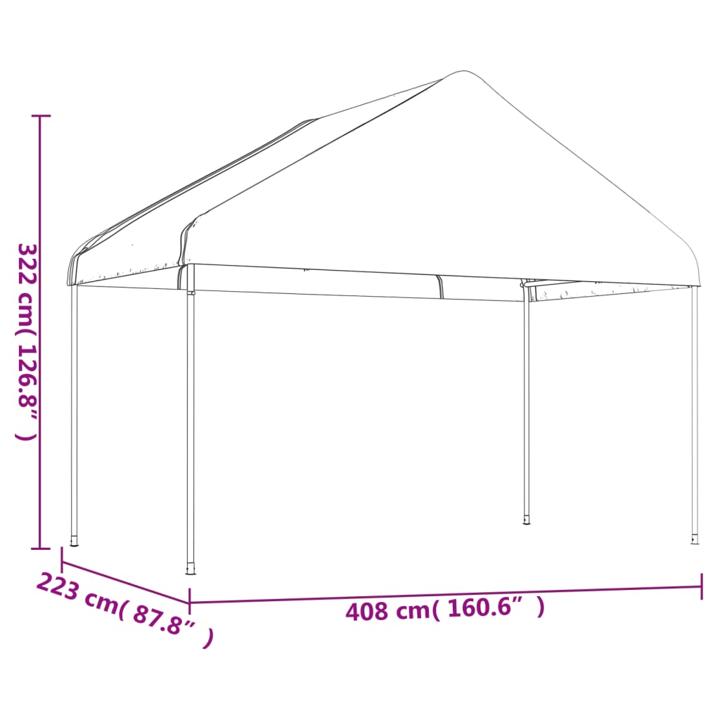 Paviljong med tak hvit 4,08x2,23x3,22 m polyetylen