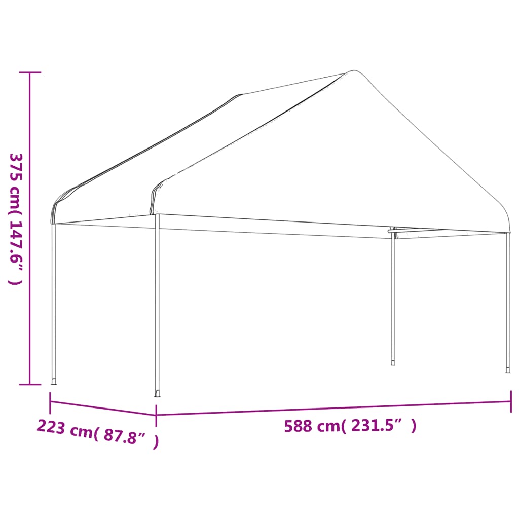 Paviljong med tak hvit 5,88x2,23x3,75 m polyetylen