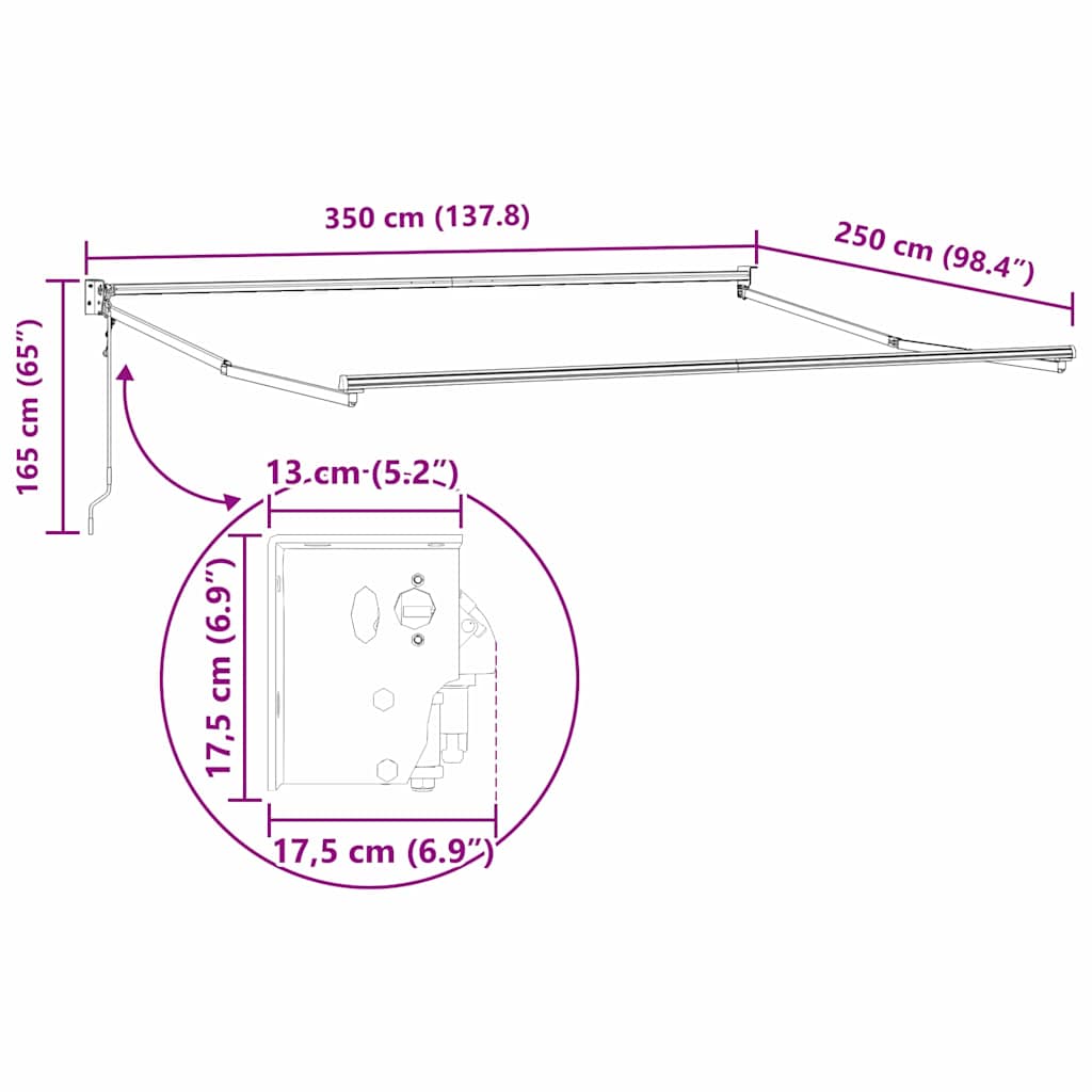 Markise Hvit 3,5 x 2,5 m Metall