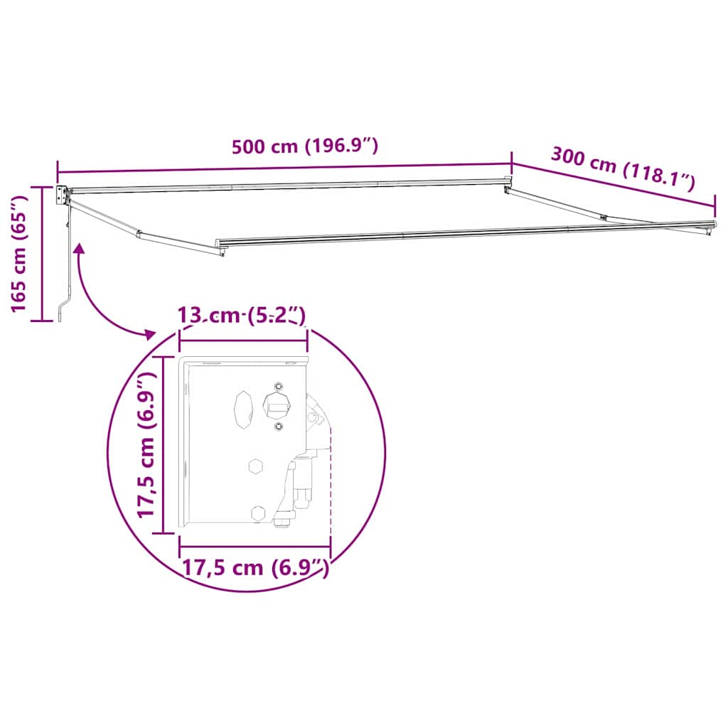 Markise Hvit 5 x 3 m Metall