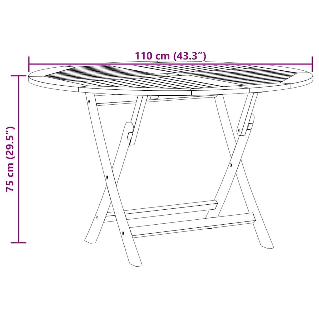 Sammenleggbart hagebord Ø 110x75 cm heltre teak