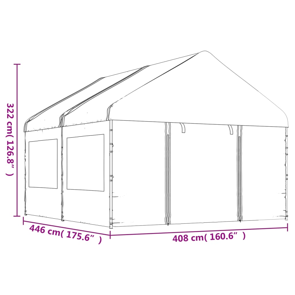 Paviljong med tak hvit 4,46x4,08x3,22 m polyetylen