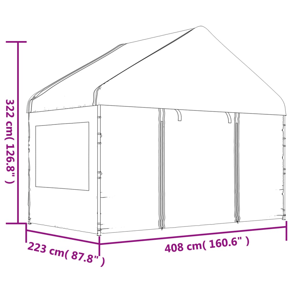 Paviljong med tak hvit 4,46x4,08x3,22 m polyetylen