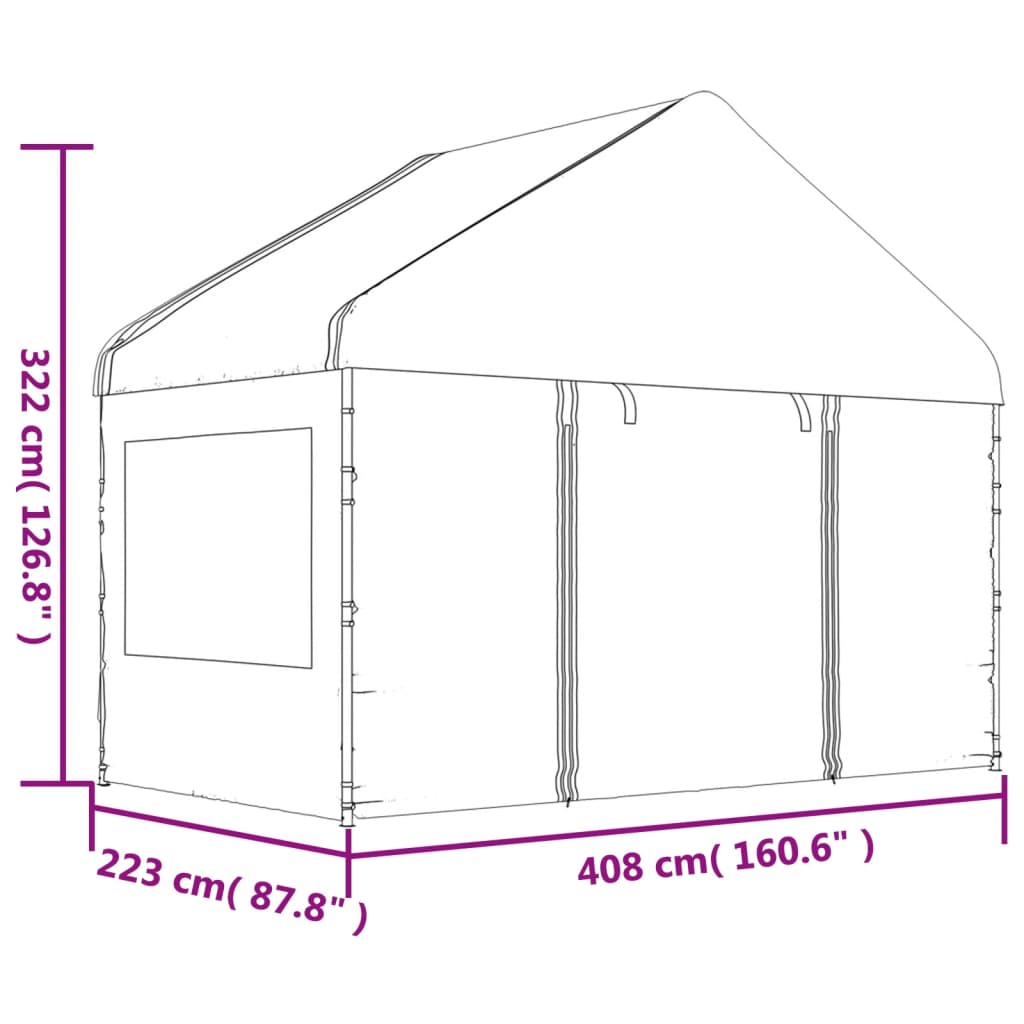 Paviljong med tak hvit 6,69x4,08x3,22 m polyetylen