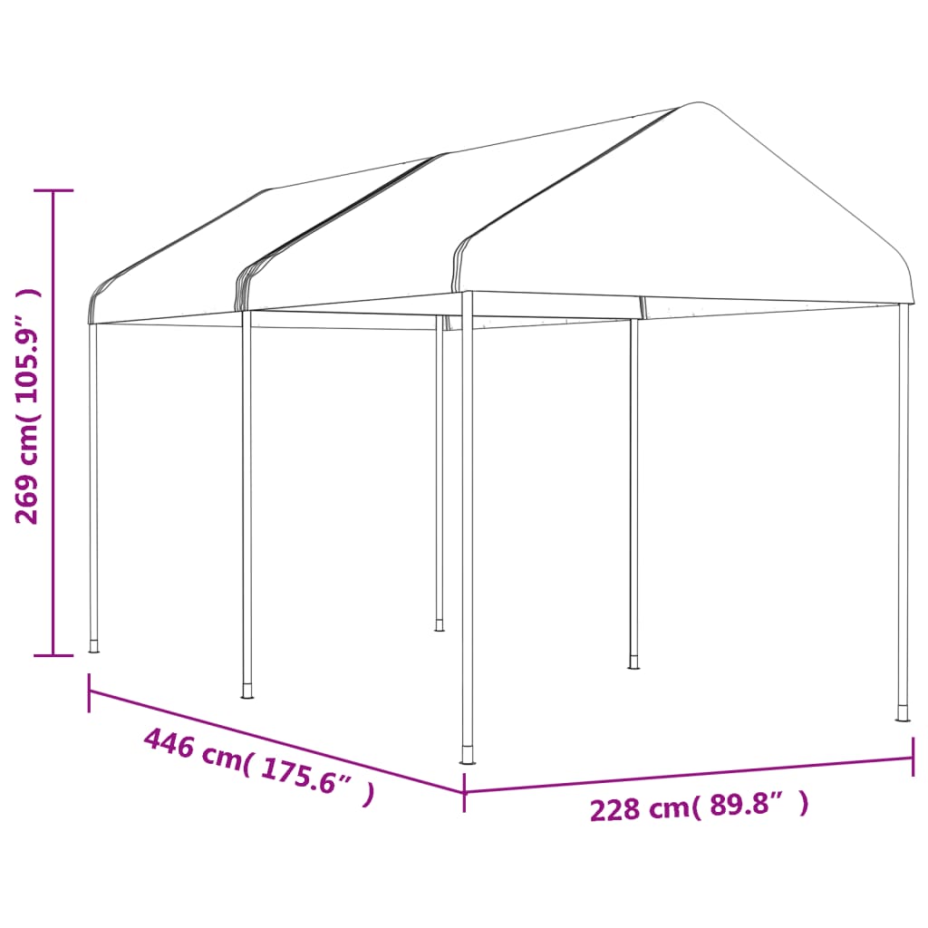 Paviljong med tak hvit 4,46x2,28x2,69 m polyetylen