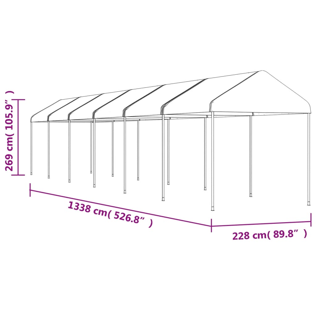 Paviljong med tak hvit 13,38x2,28x2,69 m polyetylen