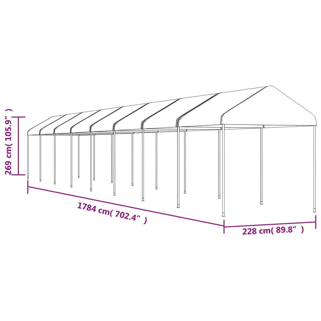 Paviljong med tak hvit 17,84x2,28x2,69 m polyetylen