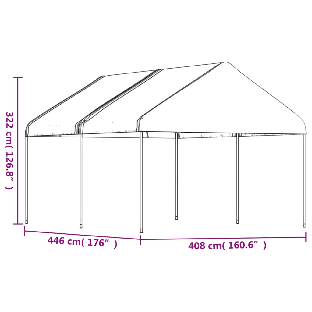 Paviljong med tak hvit 4,46x4,08x3,22 m polyetylen