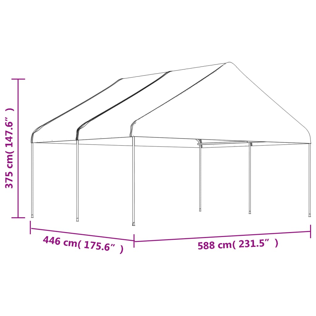 Paviljong med tak hvit 4,46x5,88x3,75 m polyetylen