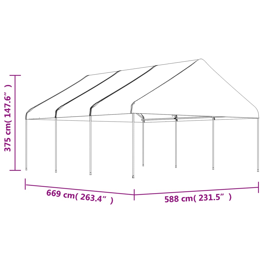 Paviljong med tak hvit 6,69x5,88x3,75 m polyetylen