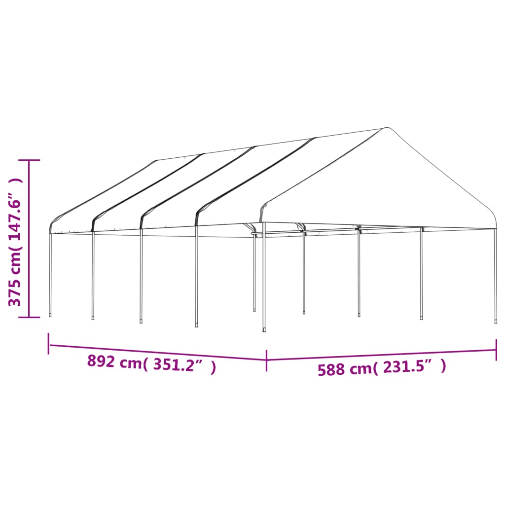 Paviljong med tak hvit 8,92x5,88x3,75 m polyetylen