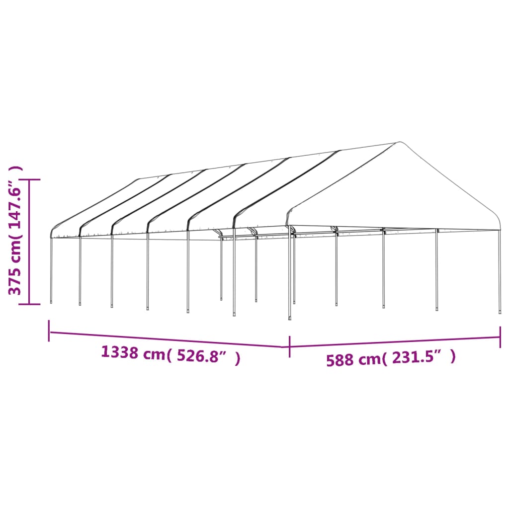 Paviljong med tak hvit 13,38x5,88x3,75 m polyetylen