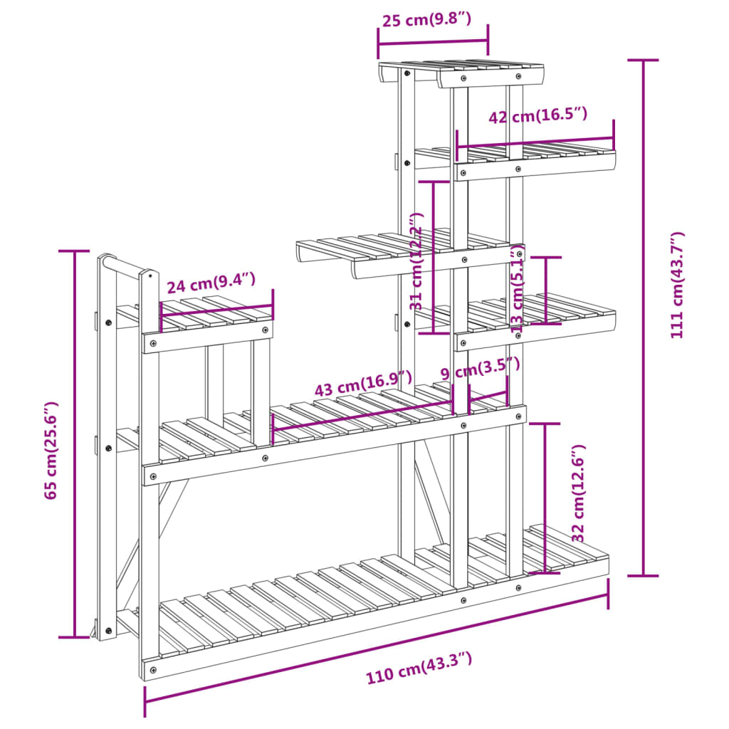 Blomsterstativ 110x25x111 cm heltre gran