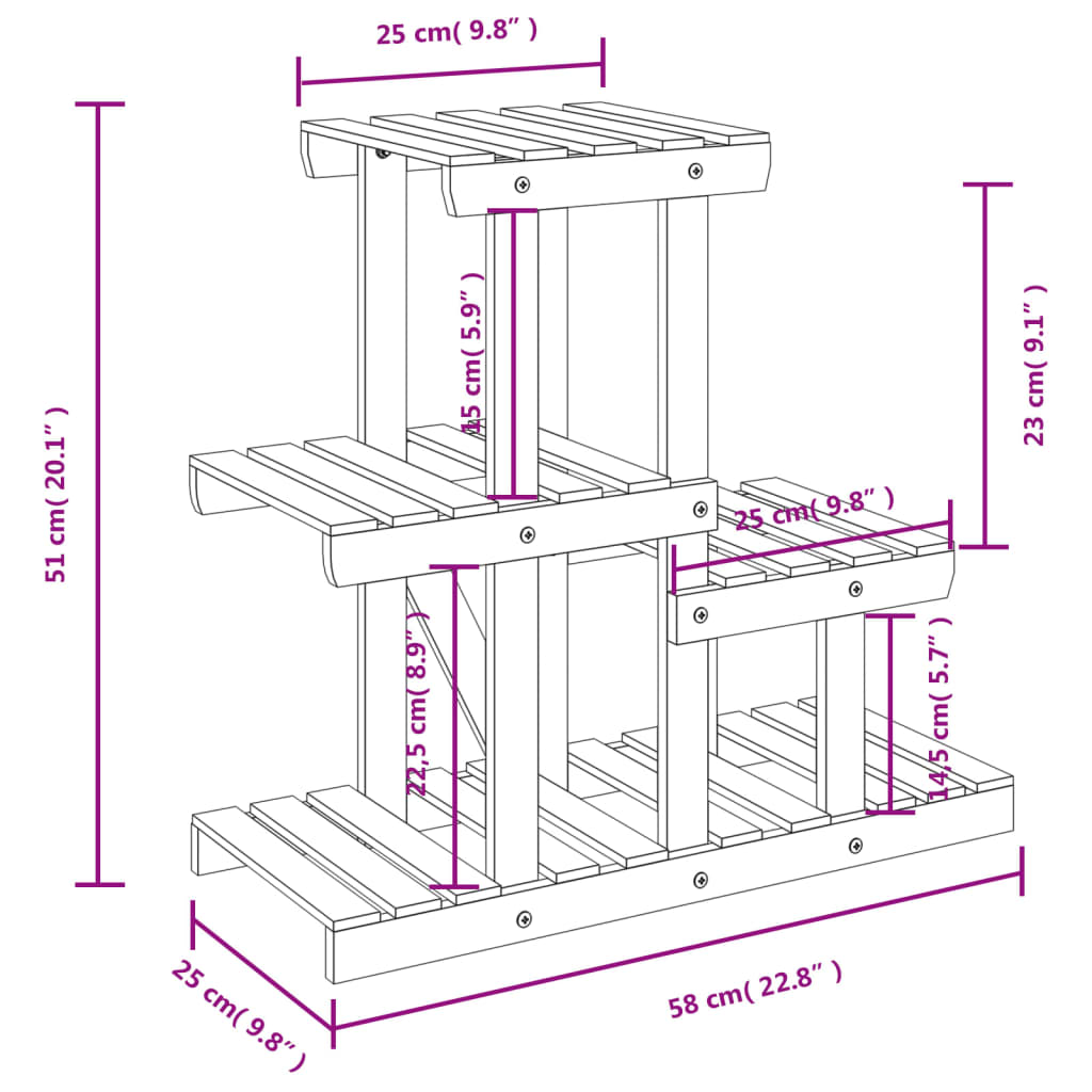 Blomsterstativ 58x25x51 cm heltre gran