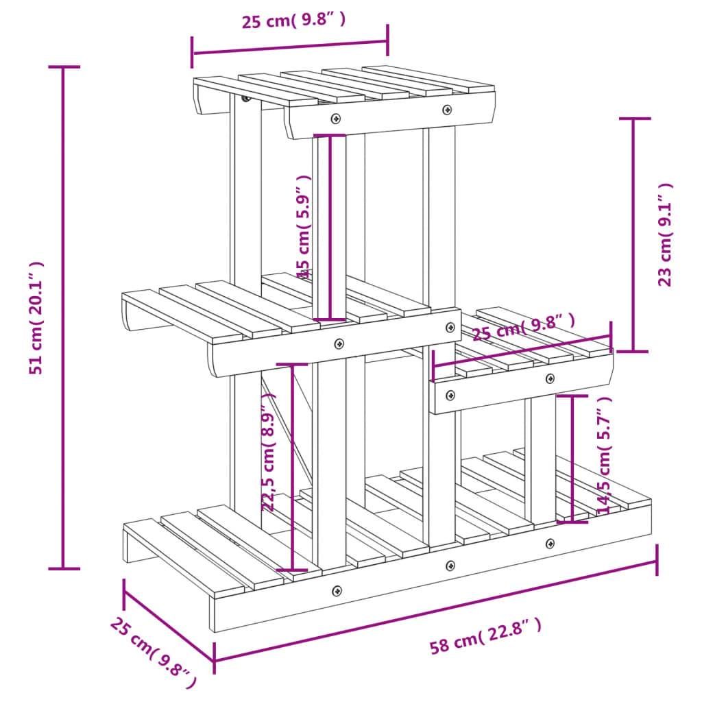 Blomsterstativ 58x25x51 cm heltre gran