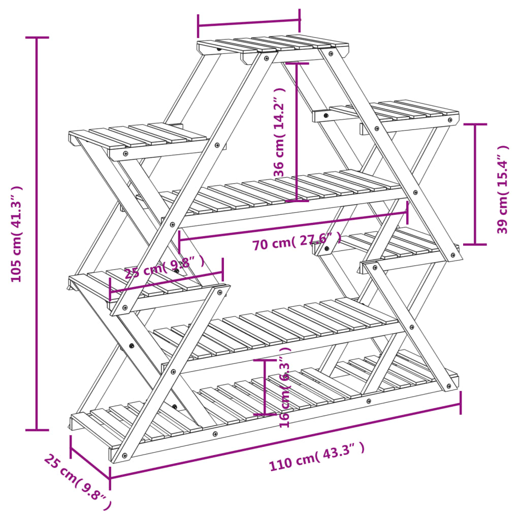 Blomsterstativ 110x25x105 cm heltre gran
