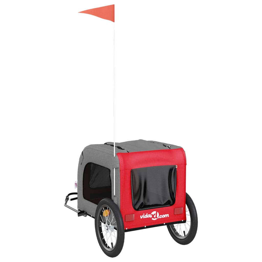 Kjæledyrsykkelhenger rød og grå oxfordstoff og jern