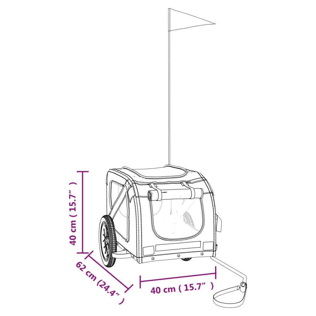Kjæledyrsykkelhenger oransje og grå oxfordstoff og jern
