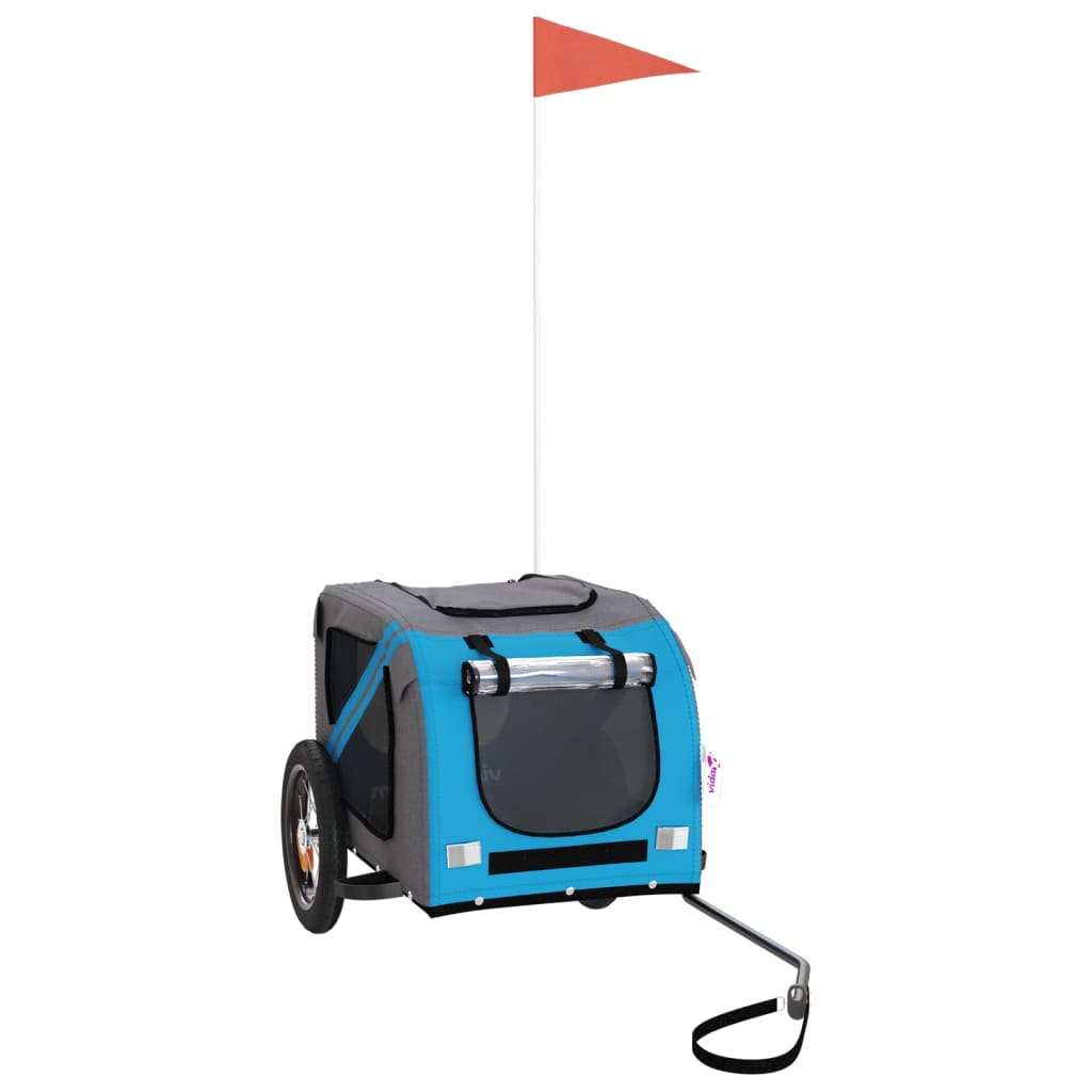 Kjæledyrsykkelhenger blå og grå oxfordstoff og jern