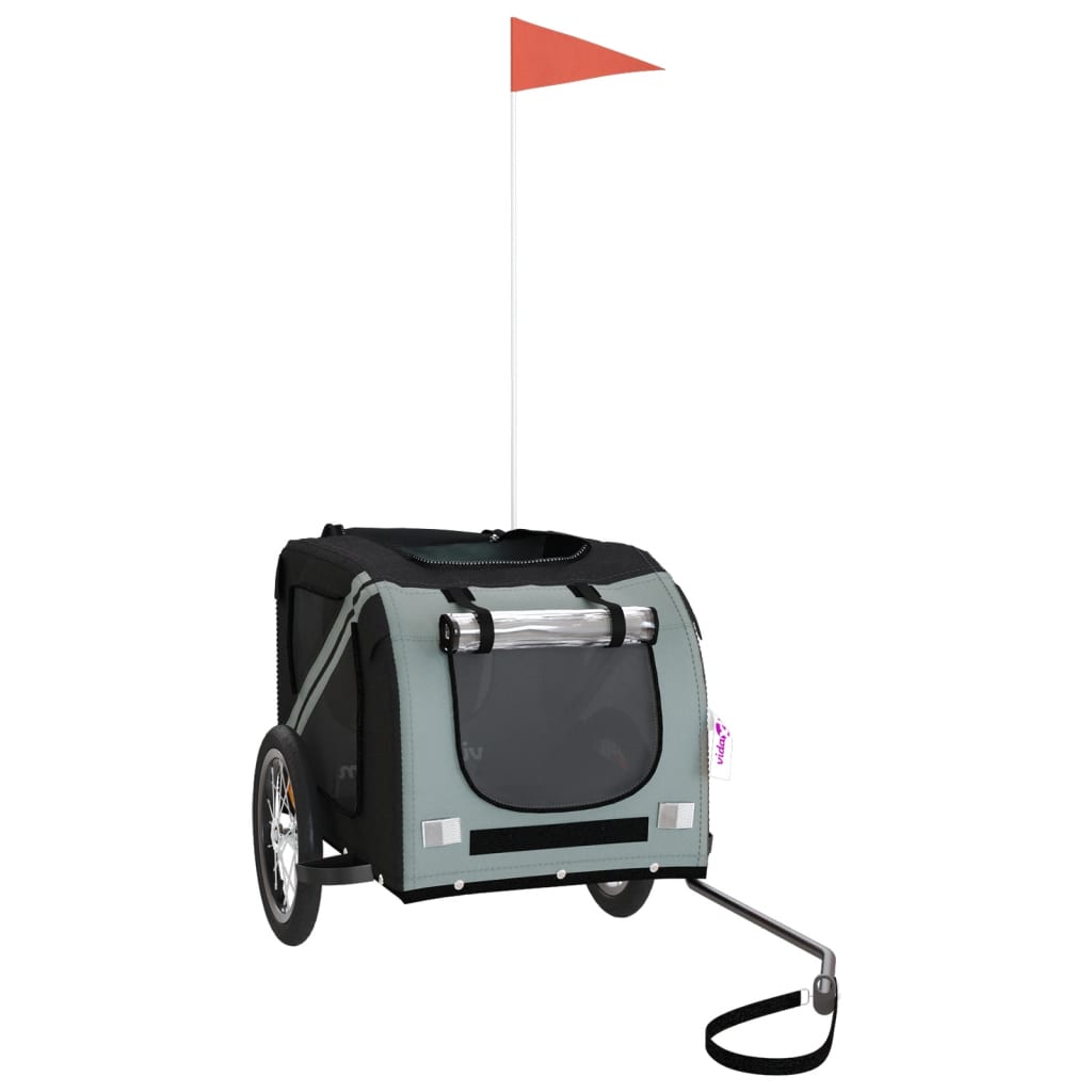 Kjæledyrsykkelhenger svart og grå oxfordstoff og jern