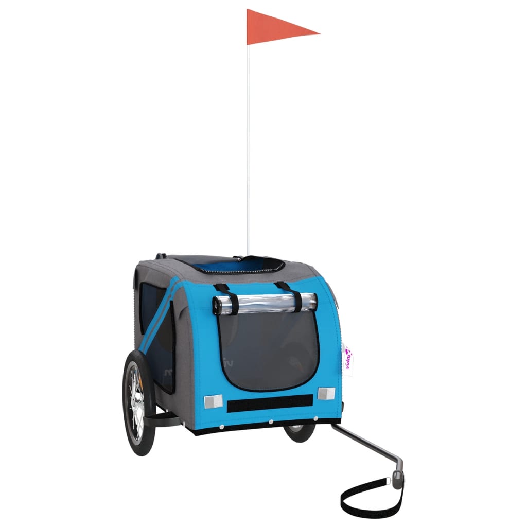 Kjæledyrsykkelhenger blå og grå oxfordstoff og jern