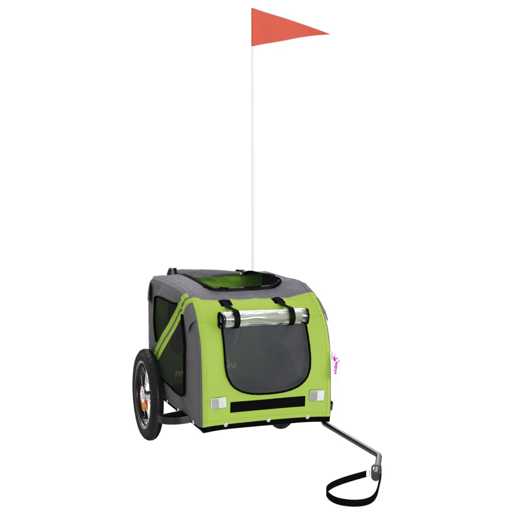 Kjæledyrsykkelhenger grønn og grå oxfordstoff og jern