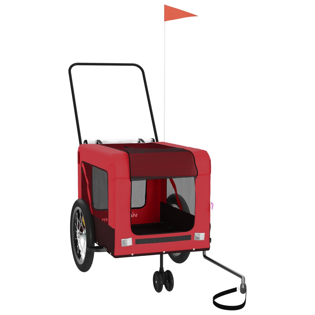 Kjæledyrsykkelhenger rød og svart oxfordstoff og jern