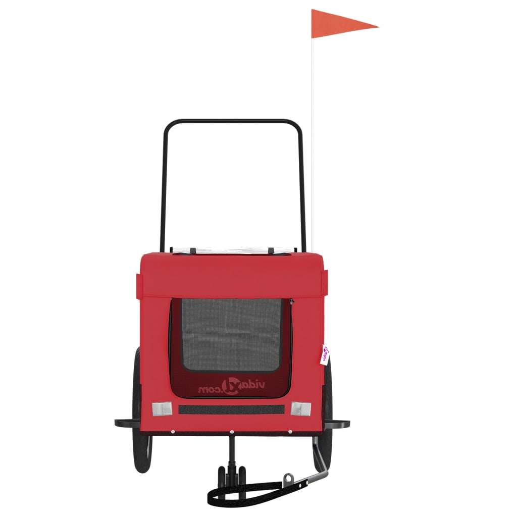 Kjæledyrsykkelhenger rød og svart oxfordstoff og jern