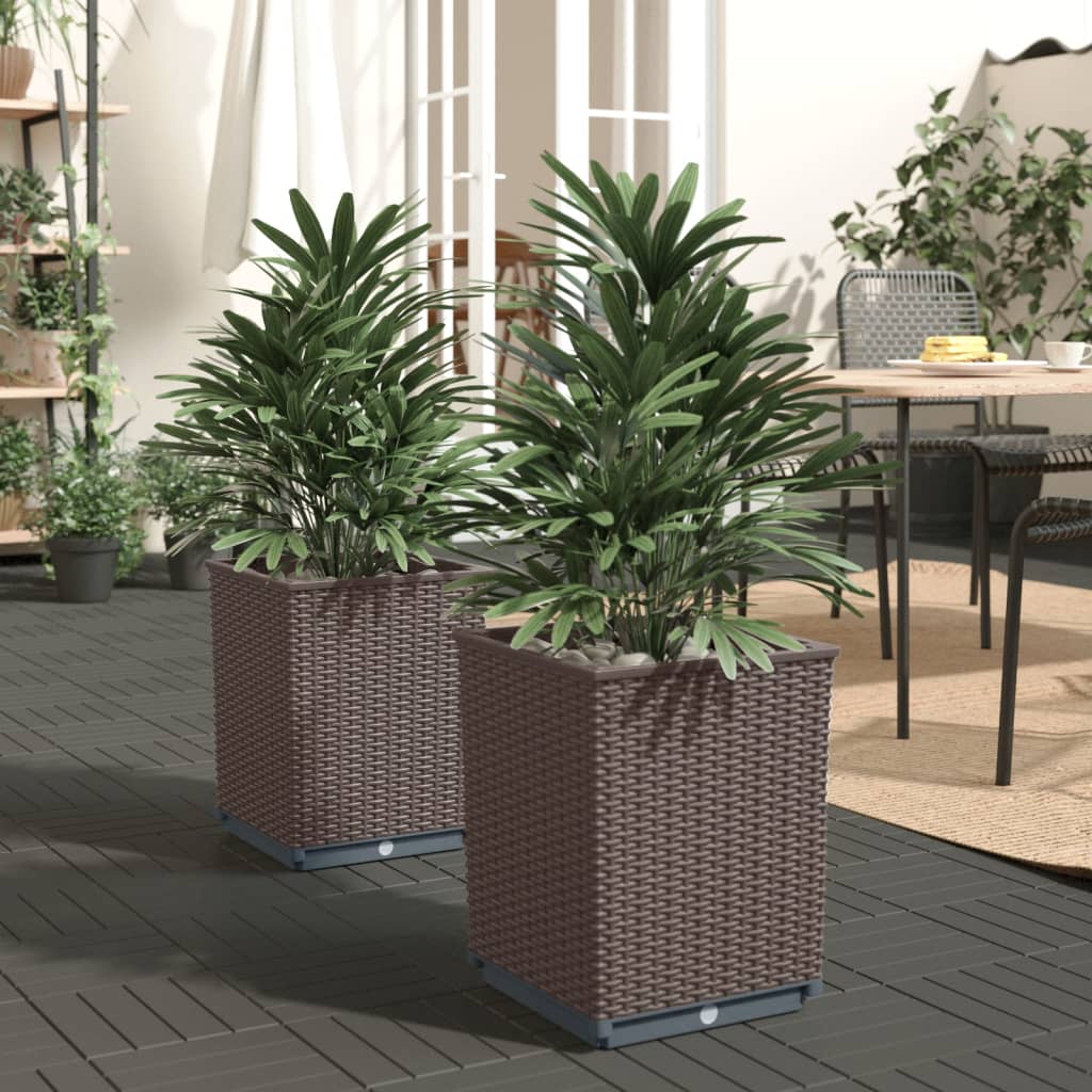 Plantekasser 2 stk brun 30x30x37 cm polypropylen