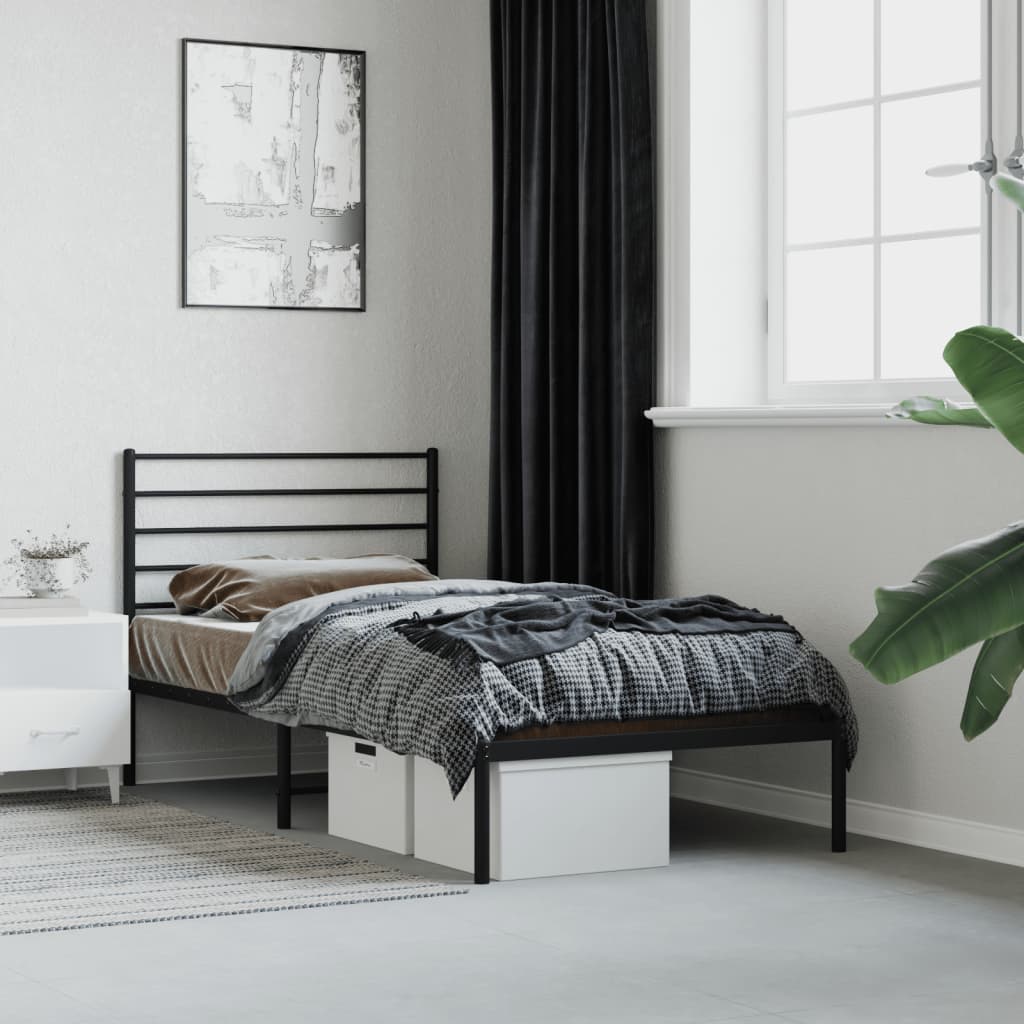 Sengeramme i metall med hodegavl svart 107x203 cm
