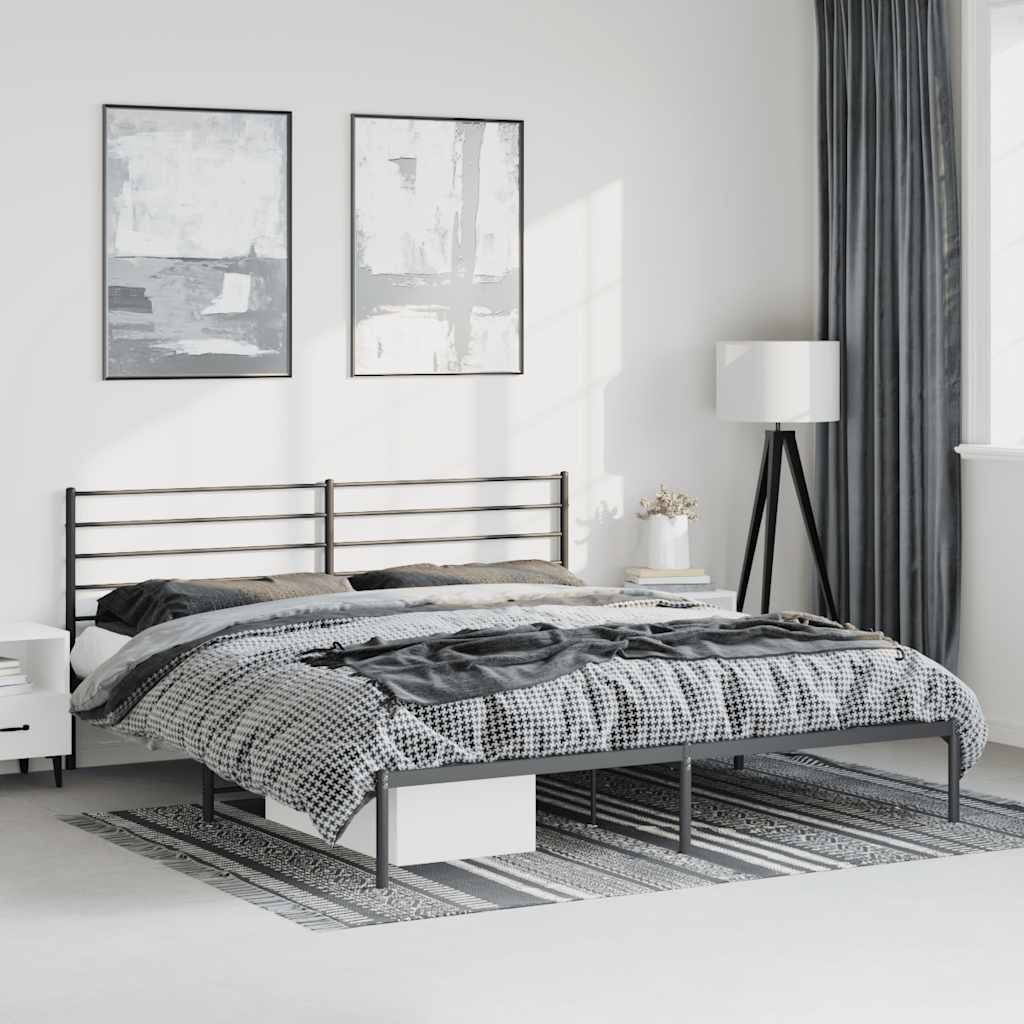 Sengeramme i metall med sengegavl svart 183x213 cm