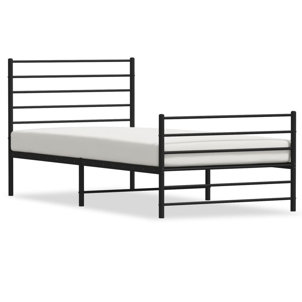 Sengeramme i metall med hode- og fotgavl svart 90x200 cm