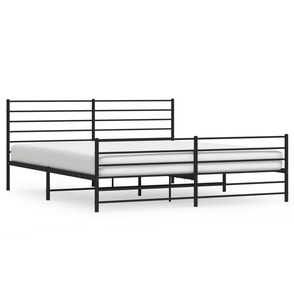 Sengeramme i metall med hode- og fotgavl svart 200x200 cm