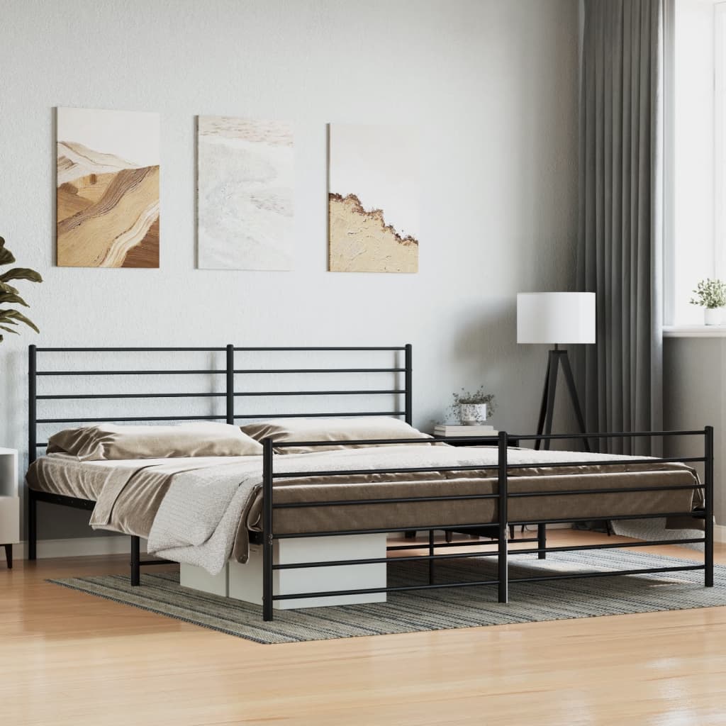 Sengeramme i metall med hode- og fotgavl svart 200x200 cm