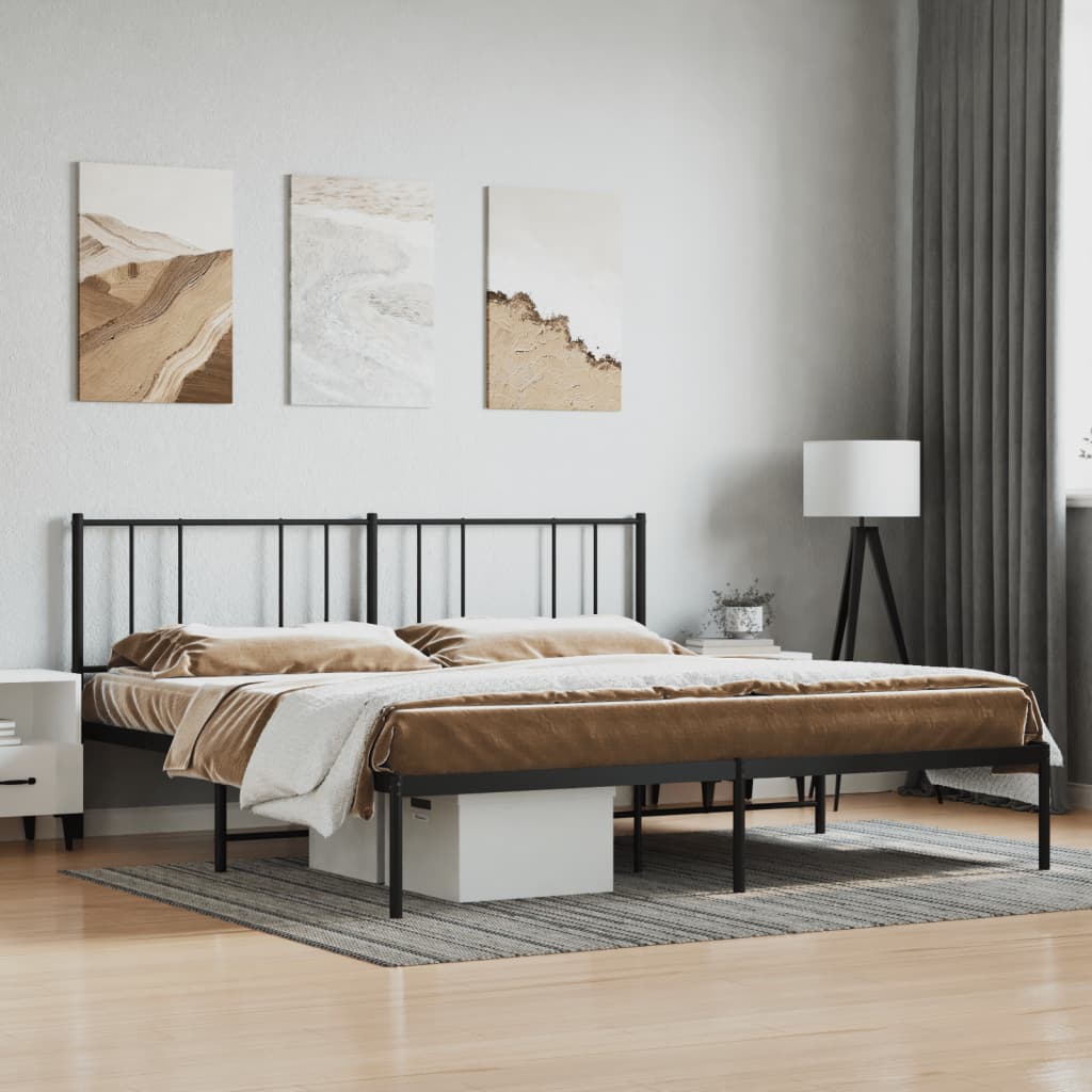Sengeramme i metall med sengegavl svart 180x200 cm