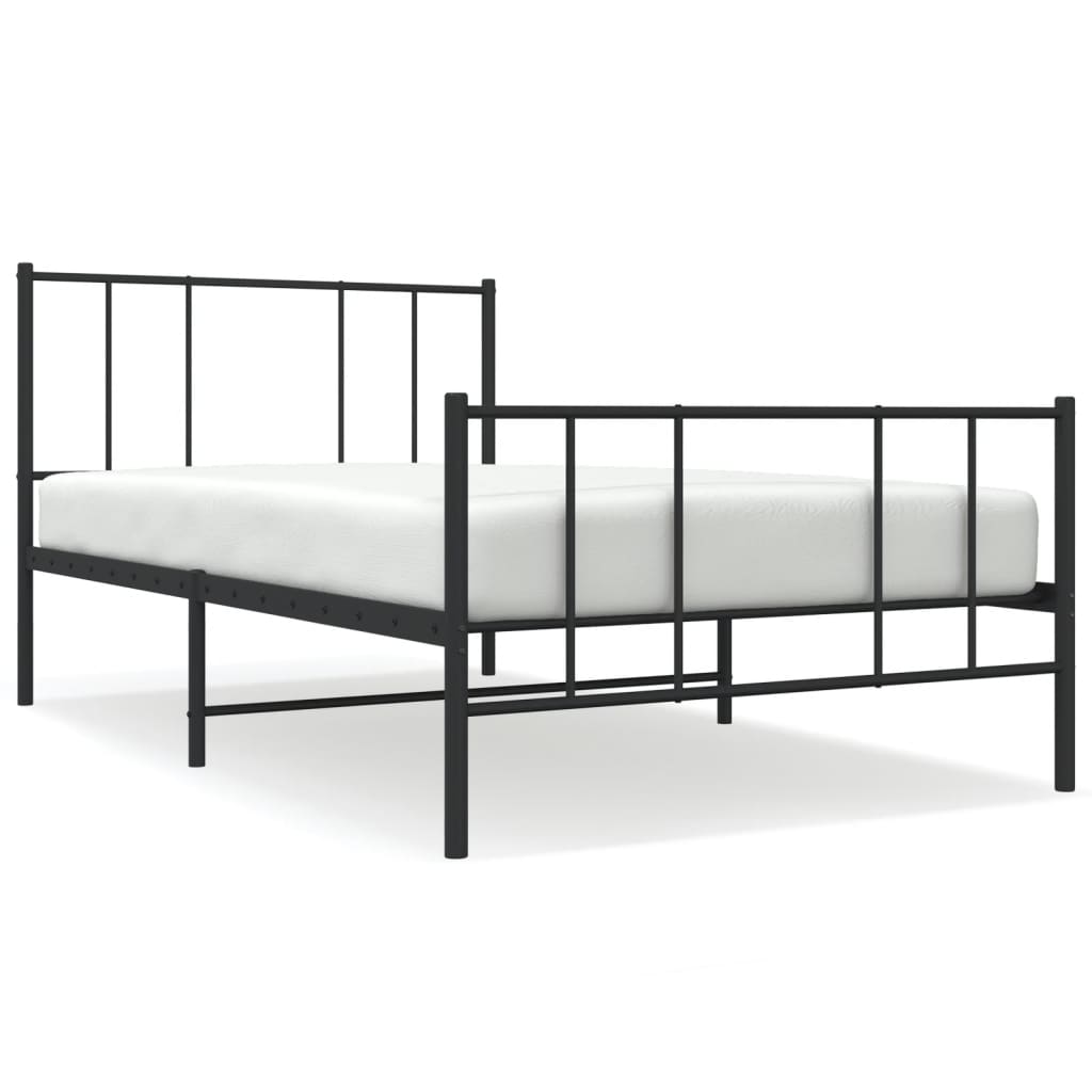 Sengeramme i metall med hode- og fotgavl svart 75x190 cm