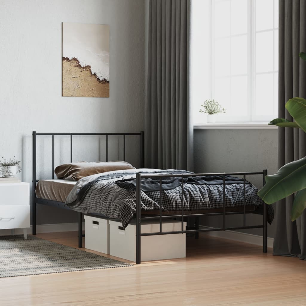Sengeramme i metall med hode- og fotgavl svart 100x190 cm