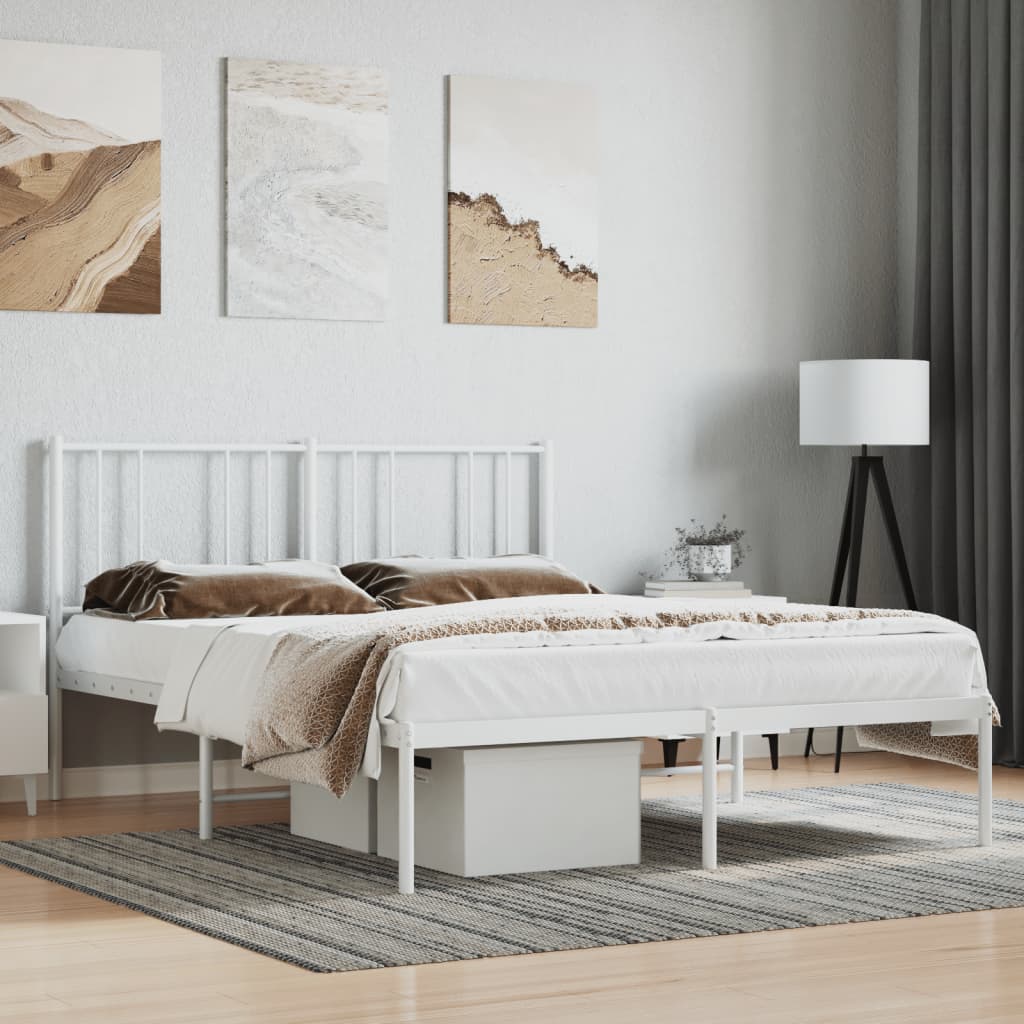 Sengeramme i metall med hodegavl hvit 135x190 cm