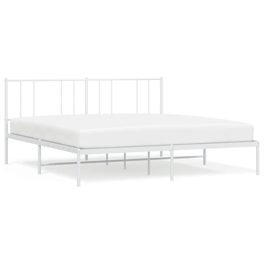 Sengeramme i metall med hodegavl hvit 193x203 cm