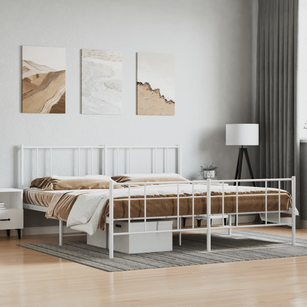 Sengeramme i metall med hode- og fotgavl hvit 193x203 cm