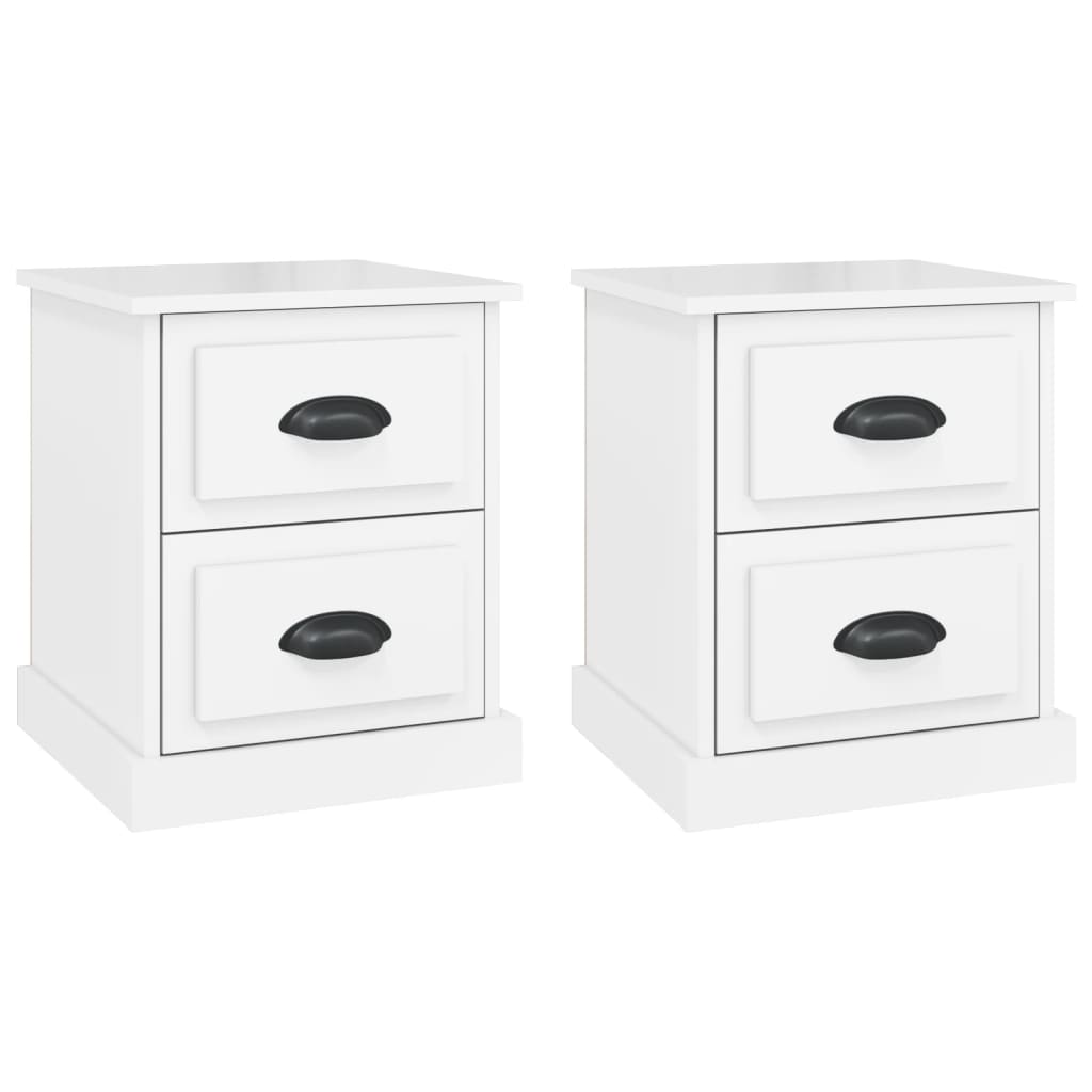Nattbord 2 stk høyglans hvit 39x39x47,5 cm konstruert tre