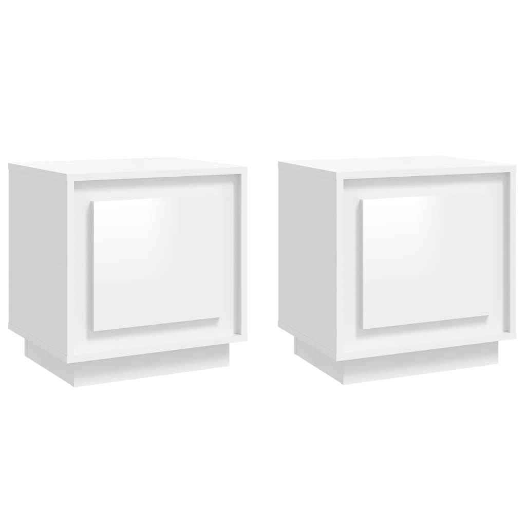 Nattbord 2 stk høyglans hvit 44x35x45 cm konstruert tre
