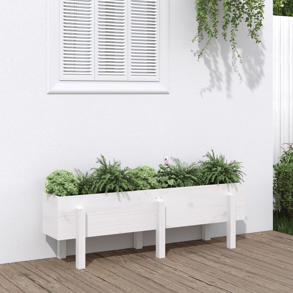 Høybed for hage hvit 121x30x38 cm heltre furu
