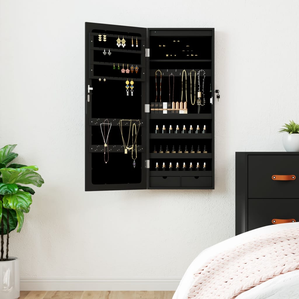 Speilskap med LED-lys veggmontert svart