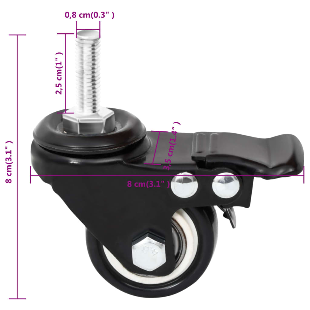 Hjul til plantekasser 4 stk svart 8x3,5x8 cm jern