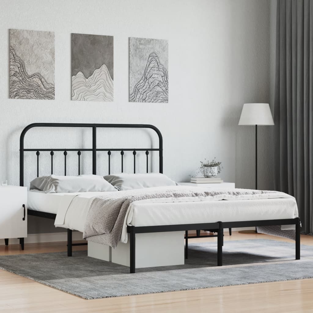 Sengeramme i metall med sengegavl svart 140x200 cm