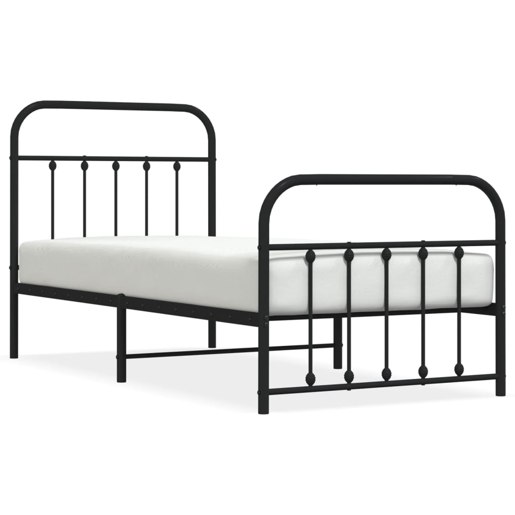 Sengeramme i metall med hode- og fotgavl svart 90x200 cm